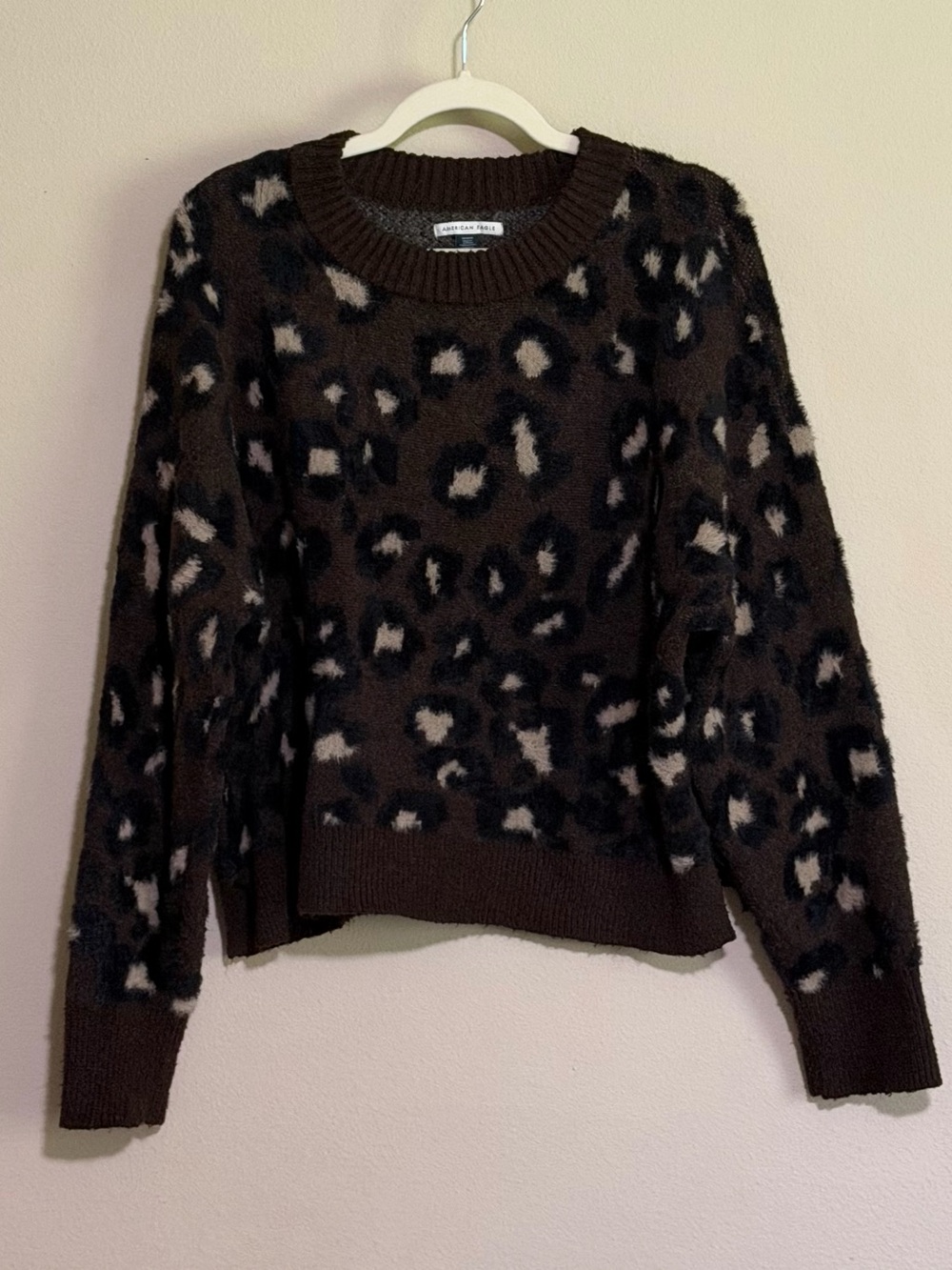 American Eagle Outfitters Dark Brown Leopard Crewneck Sweater